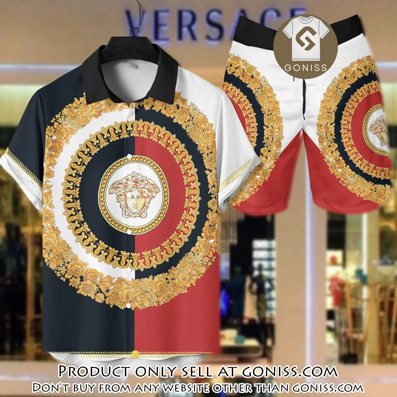 Versace luxury hawaiian shirt & short set lhs1213 gn5654343